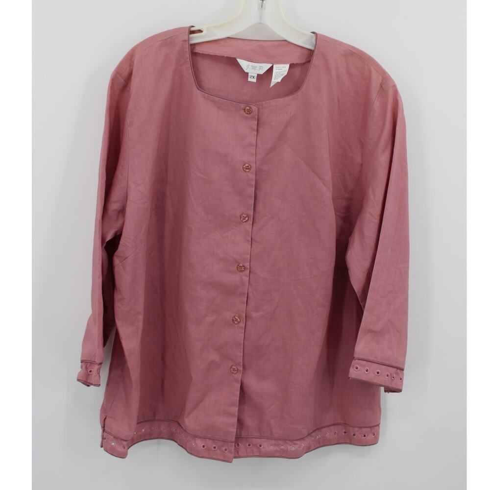 JMP J.M.P. 100% Linen Womens 3/4 Sleeve Blush Pink  Blouse Button Up Size 2X